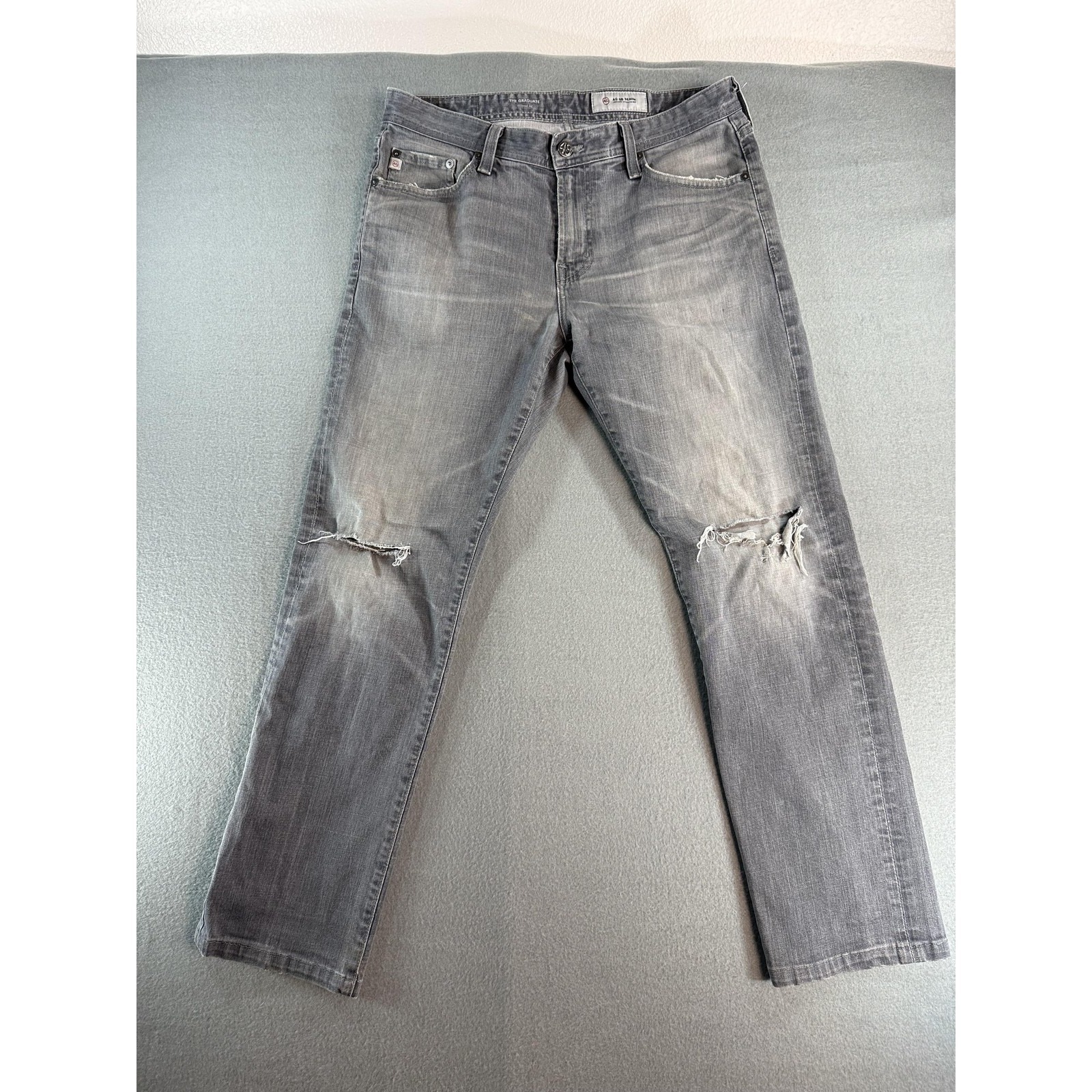 Ag Adriano Goldschmied The Graduate Jeans Mens 32x32 Gray Straight Distressed